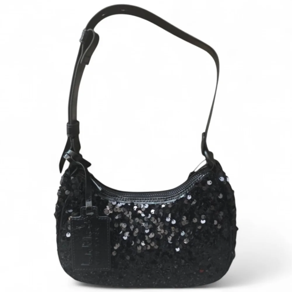 Nicole Miller Black Sequined Shoulder‎ Bag Purse NWT